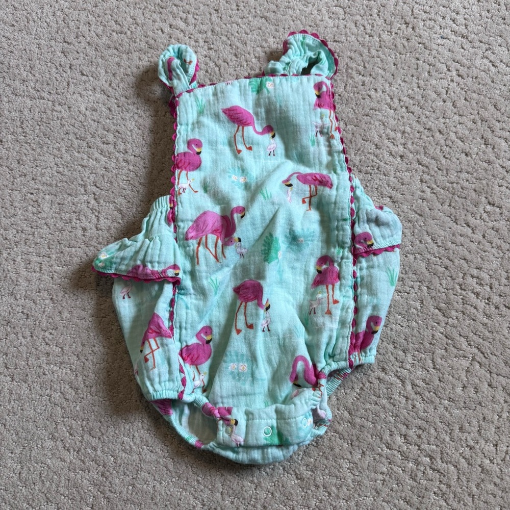 Angel Dear Mint Flamingo Muslin One-Piece Bodysuit